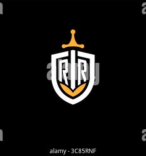 Creative letter RR logo gaming esport with shield vector graphic Stock Vector