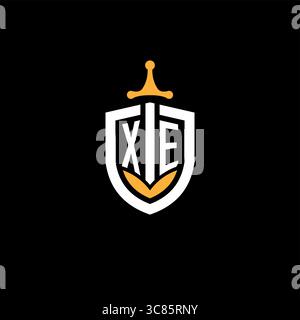 Creative letter XE logo gaming esport with shield vector graphic Stock Vector