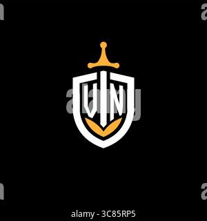 Creative letter VN logo gaming esport with shield vector graphic Stock Vector