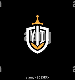 Creative letter YI logo gaming esport with shield vector graphic Stock Vector