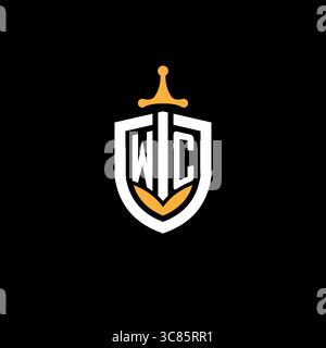 Creative letter WC logo gaming esport with shield vector graphic Stock Vector