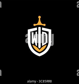 Creative letter WD logo gaming esport with shield vector graphic Stock Vector