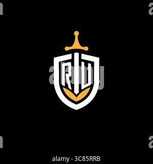 Creative letter RU logo gaming esport with shield vector graphic Stock Vector
