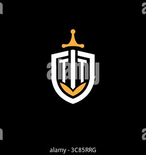 Creative letter TT logo gaming esport with shield vector graphic Stock Vector