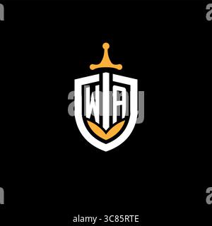 Creative letter WA logo gaming esport with shield vector graphic Stock Vector