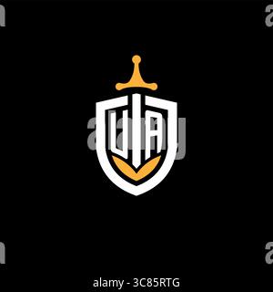Creative letter UA logo gaming esport with shield vector graphic Stock Vector