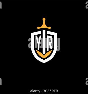 Creative letter YR logo gaming esport with shield vector graphic Stock Vector