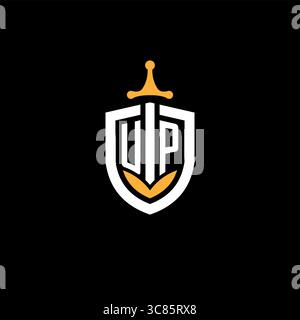 Creative letter UP logo gaming esport with shield vector graphic Stock Vector