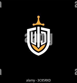 Creative letter UJ logo gaming esport with shield vector graphic Stock Vector