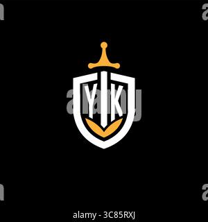 Creative letter YK logo gaming esport with shield vector graphic Stock Vector