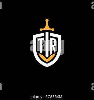 Creative letter TR logo gaming esport with shield vector graphic Stock Vector