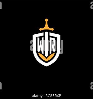 Creative letter WR logo gaming esport with shield vector graphic Stock Vector