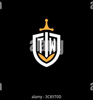 Creative letter TW logo gaming esport with shield vector graphic Stock Vector