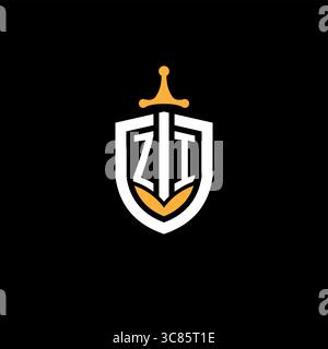 Creative letter ZI logo gaming esport with shield vector graphic Stock Vector
