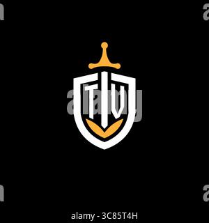 Creative letter TV logo gaming esport with shield vector graphic Stock Vector