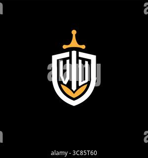 Creative letter VU logo gaming esport with shield vector graphic Stock Vector