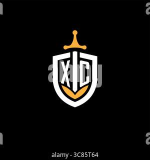 Creative letter XC logo gaming esport with shield vector graphic Stock Vector