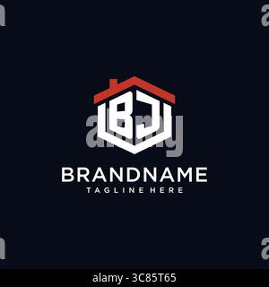 Initial letter BJ logo with home roof hexagon shape design ideas vector graphic vector graphic Stock Vector