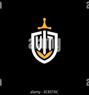 Creative letter VT logo gaming esport with shield vector graphic Stock Vector