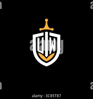 Creative letter UW logo gaming esport with shield vector graphic Stock Vector