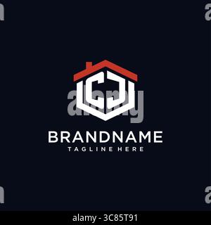 Initial letter CJ logo with home roof hexagon shape design ideas vector graphic vector graphic Stock Vector