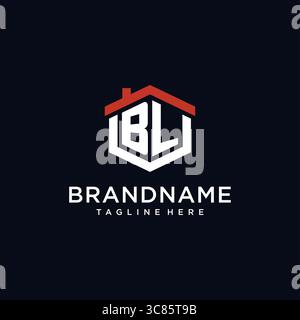 Initial letter BL logo with home roof hexagon shape design ideas vector graphic vector graphic Stock Vector