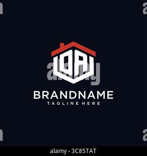 Initial letter DA logo with home roof hexagon shape design ideas vector graphic vector graphic Stock Vector