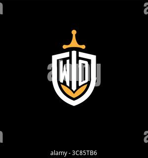 Creative letter WO logo gaming esport with shield vector graphic Stock Vector