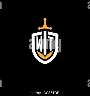 Creative letter WT logo gaming esport with shield vector graphic Stock Vector