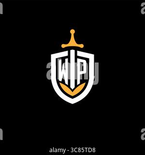 Creative letter WP logo gaming esport with shield vector graphic Stock Vector