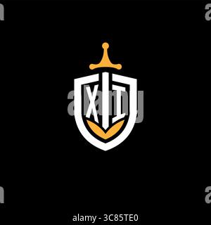 Creative letter XI logo gaming esport with shield vector graphic Stock Vector