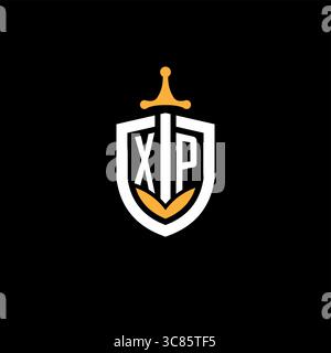 Creative letter XP logo gaming esport with shield vector graphic Stock Vector