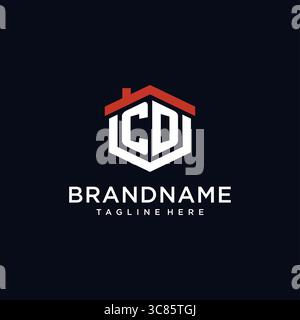 Initial letter CD logo with home roof hexagon shape design ideas vector graphic vector graphic Stock Vector