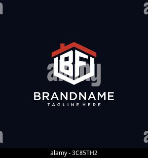 Initial letter BF logo with home roof hexagon shape design ideas vector graphic vector graphic Stock Vector