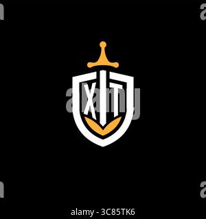 Creative letter XT logo gaming esport with shield vector graphic Stock Vector