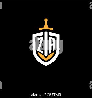 Creative letter ZA logo gaming esport with shield vector graphic Stock Vector