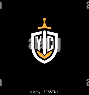 Creative letter YC logo gaming esport with shield vector graphic Stock Vector
