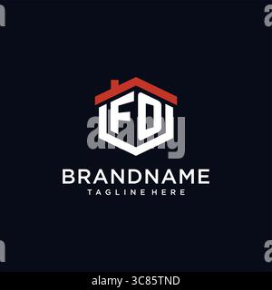 Initial letter FO logo with home roof hexagon shape design ideas vector graphic vector graphic Stock Vector