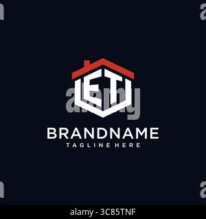 Initial letter ET logo with home roof hexagon shape design ideas vector graphic vector graphic Stock Vector