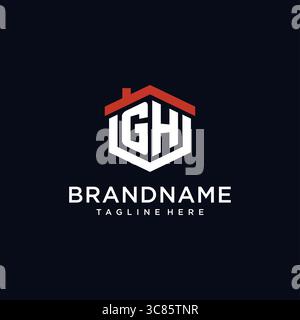 Initial letter GH logo with home roof hexagon shape design ideas vector graphic vector graphic Stock Vector
