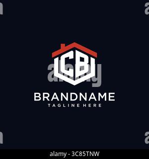 Initial letter CB logo with home roof hexagon shape design ideas vector graphic vector graphic Stock Vector