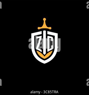 Creative letter ZC logo gaming esport with shield vector graphic Stock Vector