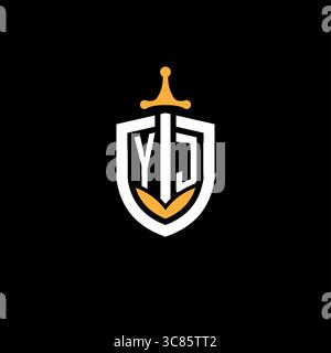 Creative letter YJ logo gaming esport with shield vector graphic Stock Vector