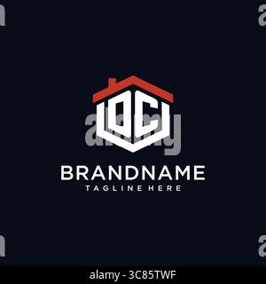 Initial letter DC logo with home roof hexagon shape design ideas vector graphic vector graphic Stock Vector