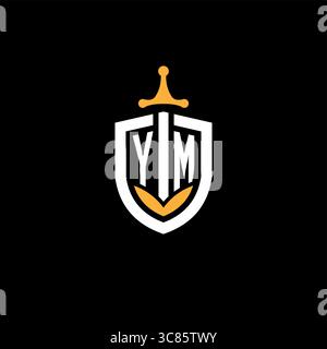 Creative letter YM logo gaming esport with shield vector graphic Stock Vector