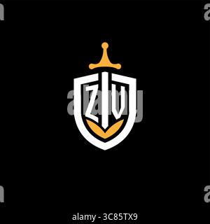 Creative letter ZV logo gaming esport with shield vector graphic Stock Vector