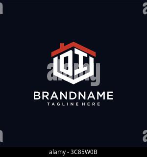Initial letter DI logo with home roof hexagon shape design ideas vector graphic vector graphic Stock Vector