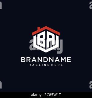 Initial letter BA logo with home roof hexagon shape design ideas vector graphic vector graphic Stock Vector