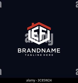 Initial letter EF logo with home roof hexagon shape design ideas vector graphic vector graphic Stock Vector
