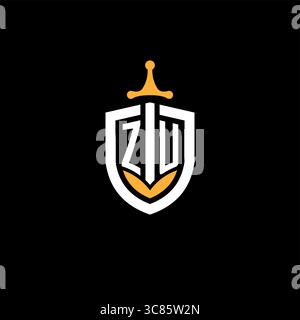 Creative letter ZU logo gaming esport with shield vector graphic Stock Vector